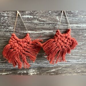 Handmade Terracotta Rust Macrame Fringe‎ Earrings Boho Crochet Dangle Teardrop